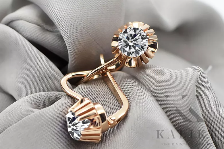 Earrings Vintage craft Zircon Original Vintage 14K Rose Gold vec027r